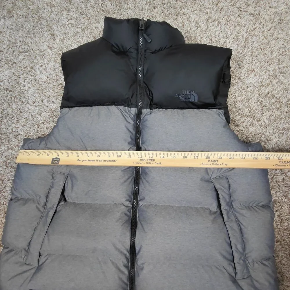 The North Face Nuptse 700 Fill Goose Down Puffer Vest Mens XL Grey Black Zip Up